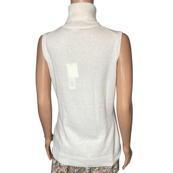 in Cashmere women’s 100% Cashmere turtleneck tank sweater L whisper white New - Picture 3 of 10